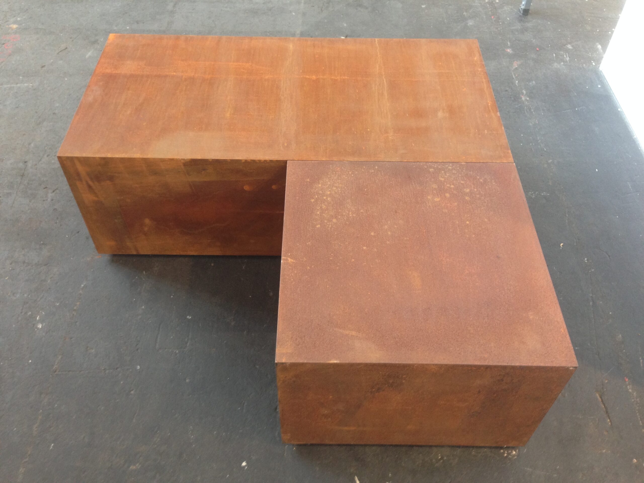 RIKI MIJLING Two Pieces, 2016 CorTen steel, two volumes 108 x 54 x 54 cm (RM0047)